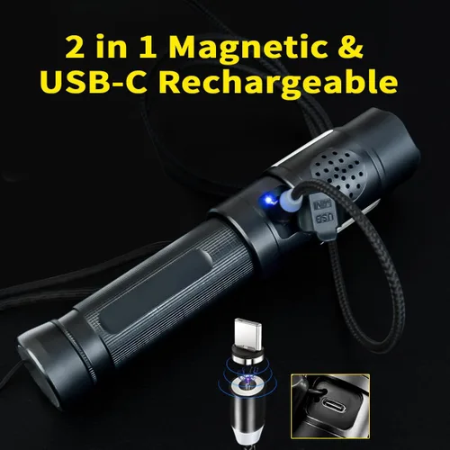 Miniatura 6 de Linterna electrónica de la varita del silbato para el tráfico, entrenamiento USB C y recargable magnético, luz COB, base de imanes