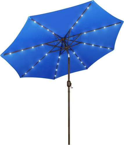 Miniatura 11 de Blissun - Sombrilla solar de 9 pies, 32 luces LED, parasol de mesa para patio, jardín, cubierta, piscina y playa (gris)