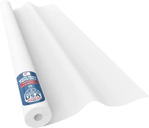 Rollo jumbo ancho de papel kraft blanco fabricado en EE.UU. de 48" x 1200" (100 pies), ideal para envolver regalos, arte y manualidades, correo,