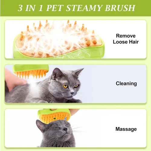 Miniatura 2 de Cepillo de vapor para gatos, 3 en 1, peine de eliminación de pelo de mascotas con vaporizador, peine Spritz para perros, espray de pulverización