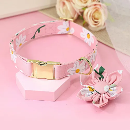 Miniatura 4 de Beirui Lindos collares para perras con patrones florales vibrantes, collar de perro hembra con flor para caminar, collar ajustable y duradero