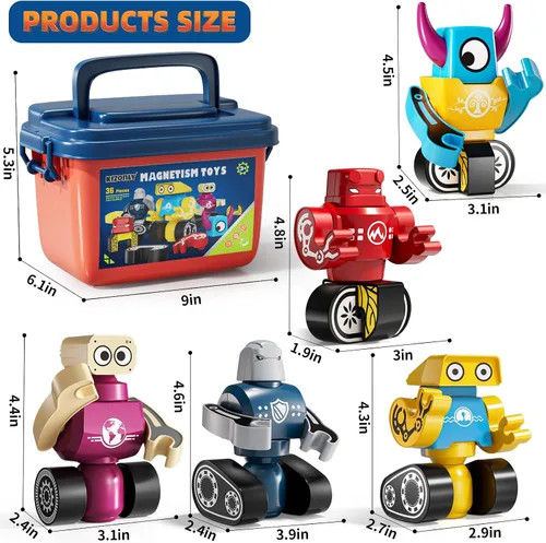 Miniatura 5 de Juguetes de Construcción de Robots Magnéticos para Niños de 3-5 4-8 años - 36 PIEZAS Juegos de Monstruos, Juego de Construcción de Robots Apilables