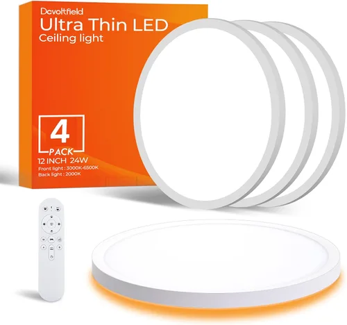 Miniatura 9 de Lámpara de techo LED regulable con control remoto, 24 W, 2640 lúmenes, 12 pulgadas, luz nocturna cálida de 2000 K y 3000 K-6500 K, moderna lámpara