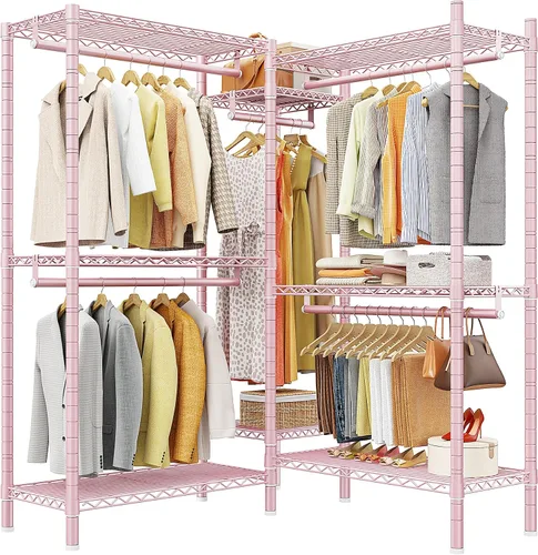 Miniatura 9 de Raybee Perchero en forma de L para esquina, percheros para colgar ropa, 900 libras, perchero resistente para ropa, 74.5 pulgadas de ancho x 18 Negro