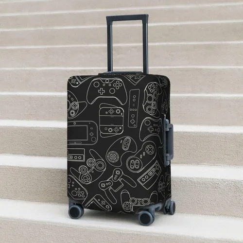 Miniatura 9 de Lukbfall Fundas elásticas lavables para equipaje con patrón de controlador de videojuegos, protector de equipaje para maleta de viaje, funda