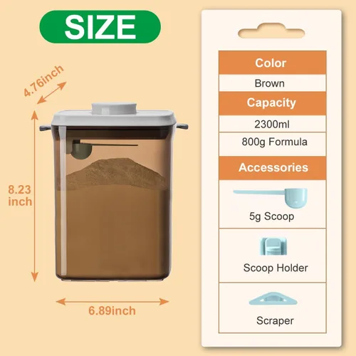 Miniatura 7 de Ankou Contenedor de fórmula de un solo botón, dispensador de fórmula de 2300 ml con cuchara y raspador, contenedor de leche en polvo con tapas, 77.8