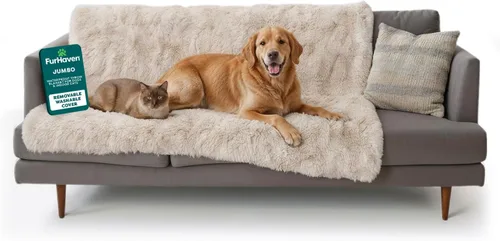 FurHaven - Manta impermeable para arrojar para perros y gatos de interior, manta protectora reversible para mascotas, extra grande, pelo sintético