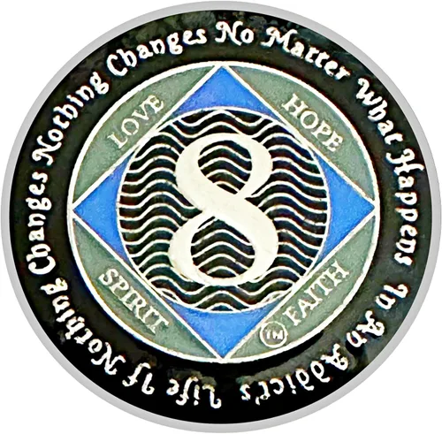 Miniatura 23 de (Años 1-55) NA Medallón de 7 años, plata, chapado en color azul, narcóticos cubiertos de epoxi Moneda anónima (NA 7 años medallón)