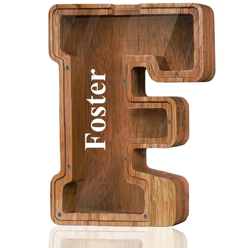Miniatura 89 de Alcancía de madera grande personalizada con letras – Alcancía de letras para niños y niñas, regalo de cumpleaños (A)