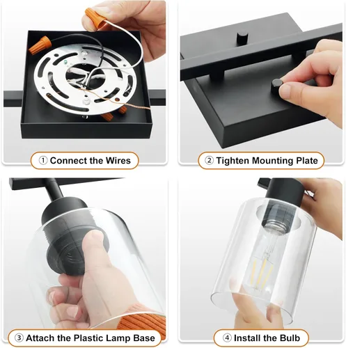Miniatura 8 de Accesorios de iluminación de riel de techo para cocina, luces de pared negras de 2 luces, iluminación LED moderna con pantalla de vidrio, cabezal