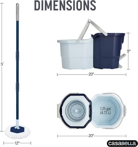 Miniatura 5 de Sistema de trapeador giratorio Casabella con recambio de cabezal de trapeador extra - Diseño de dos cubos con protector contra salpicaduras, taza