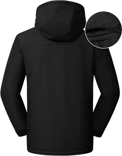 Miniatura 3 de Rdruko Chaqueta impermeable de esquí para hombre, abrigo de montaña con capucha de forro polar aislado de invierno, negro, XL