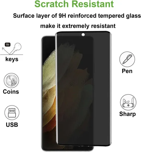 Miniatura 3 de Protector de pantalla de privacidad para Samsung Galaxy S21 Ultra 5G de vidrio templado de 6.8 pulgadas (paquete de 2) con protector de lente