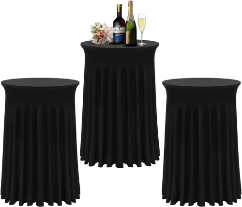 Miniatura 8 de BDDC Fundas para mesa de cóctel, paquete de 2 manteles de 24 x 43 pulgadas, color negro, con falda redonda ondulada natural para bar, boda, fiesta