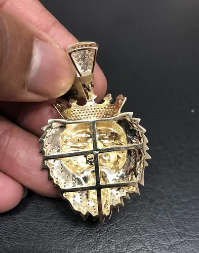 Miniatura 4 de TGDJ Colgante de oro amarillo de 10 quilates para hombre, cabeza de león, con diamantes redondos de 0.86 quilates (claridad I1-I2 color G-H), Metal