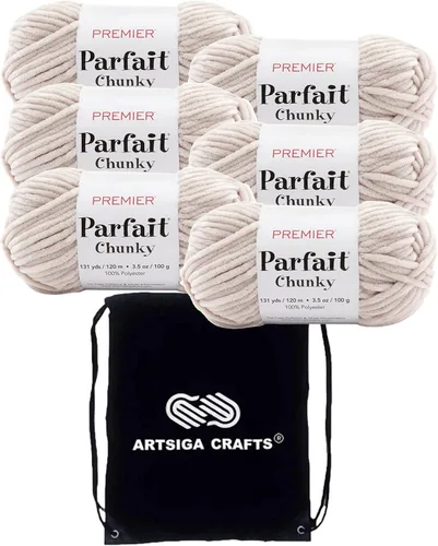 Premier Yarns Parfait Chunky Mushroom 1150-41 (6 madejas - mismo lote de tinte) Peso S Bulky #6 Hilo de poliéster para ganchillo y punto con bolsa