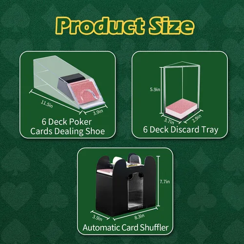 Miniatura 2 de Juego de mesa de casino, Blackjack/Texas Hold'em/Poker con zapato de cartas, bandeja de descarte, barajador automático, rastrillo de fichas, 360