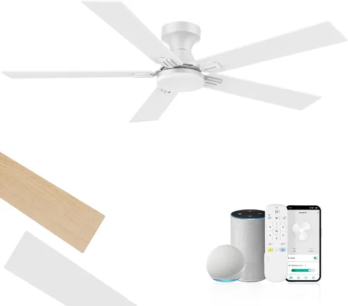 Miniatura 9 de Ventilador de techo inteligente de perfil bajo de 42 pulgadas con luces y control remoto, motor DC silencioso, control de voz WiFi a través de Oro