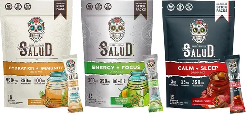 Salud Variety Paquete de 3 | Hidratación 2 en 1 + Inmunidad (Tamarindo), Energía + Enfoque (lima de pepino) y calma + sueño (almuerzo) – 15