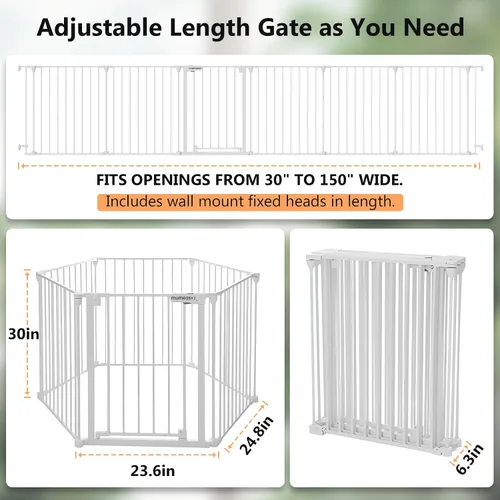 Miniatura 4 de Puerta extra ancha para bebés de 150 pulgadas, puerta de seguridad infantil para patio de juegos, puertas para perros con puerta de cierre Blanco