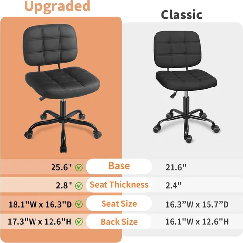 Miniatura 7 de Silla de escritorio de oficina en casa sin brazos – Pequeñas sillas giratorias de escritorio de oficina con ruedas – Silla de computadora de piel