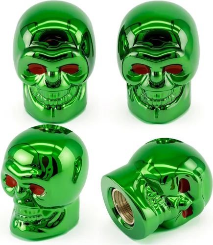 Miniatura 35 de 4 tapones de válvula de neumático estilo calavera, con anillo de goma O, cubiertas universales de vástago de válvula de neumático de núcleo de cobre