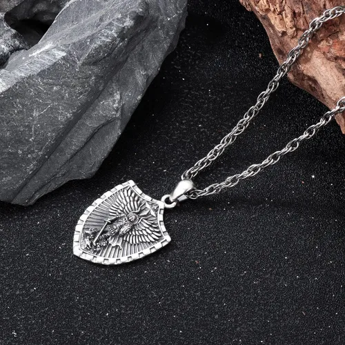 Miniatura 3 de Aniu Collar de plata de ley S925 de San MiguelSan CristópaloSan BenitoSan Jesús para hombres y mujeres, arcángel, RaguelUriel, colgante de amuleto