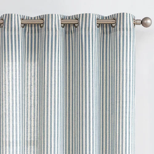 Miniatura 22 de Vangao Cortinas de lino a rayas para sala de estar, dormitorio, casa rural con estampado de rayas de tictac, cortinas impresas con ojales
