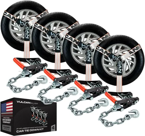 Miniatura 16 de VULCAN Amarre para automóvil con anclajes de cadena, estilo lazo, 2 pulgadas x 96 pulgadas, paquete de 4 unidades, alta visibilidad, carga