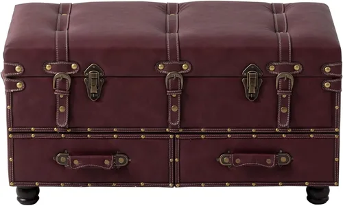 Banco otomano de almacenamiento vintage de mediados de siglo, baúl acolchado tapizado para entrada, dormitorio, sala de estar, color magenta oscuro