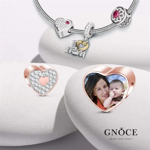 Miniatura 3 de GNOCE Custom Photo Charms Bead Heart Shaped Sterling Silver Personalized Charm With Cz fit Bracelet Necklace For Women Family Memorial Girls