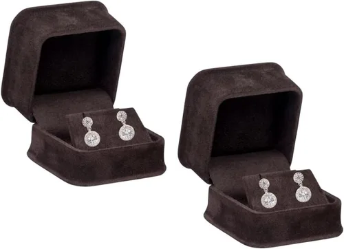 Miniatura 6 de Caja de pendientes de terciopelo negro, paquete de 2, gamuza de lujo rica, elegante estuche de aretes de diamante, con interior de terciopelo negro