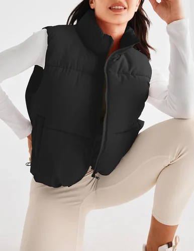 Miniatura 4 de MEROKEETY Chaleco acolchado para mujer, cuello alto, con cremallera, sin mangas, con bolsillos