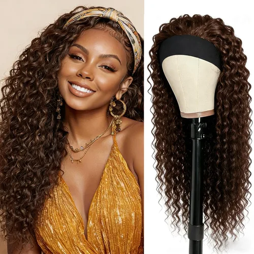Miniatura 21 de XSY: Peluca de diadema de cabello humano de onda profunda sin pegamento, sin encaje frontal, peluca de diadema rizada, lista para usar y llevar