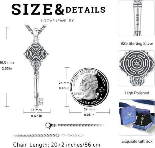 Miniatura 96 de Collar de pentagrama de plata de ley con triple luna, diosa celta, nudo celta, nudo de brujas, Ankh, sol y luna, Hécate, lilith, Santa Muerte