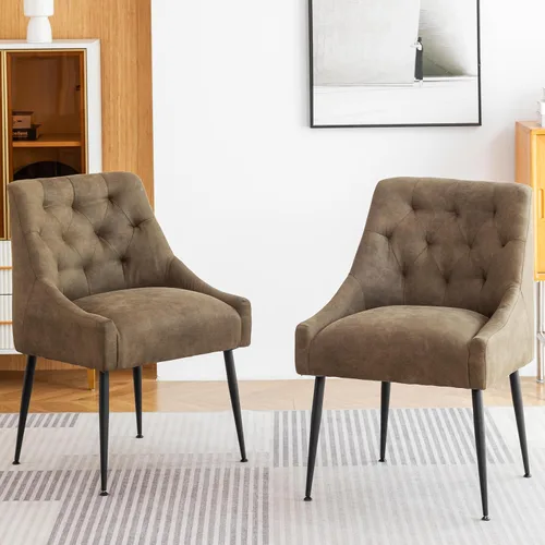 Miniatura 13 de Juego de 2 sillas de comedor modernas, sillas de comedor de cocina de mediados de siglo con cojines de 5.12 pulgadas y patas de metal, sillas Beige