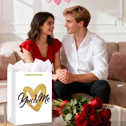 Miniatura 3 de D4DREAM Bolsa de regalo de San Valentín – Bolsa de regalo de aniversario de 13 pulgadas con papel de seda para mujeres, hombres, novio, novia, 7-1