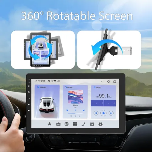 Miniatura 2 de Haudio Estéreo de coche de 10.1 pulgadas de un solo DIN, radio de pantalla táctil giratoria con Apple CarPlay inalámbrico y Android Auto, cámara