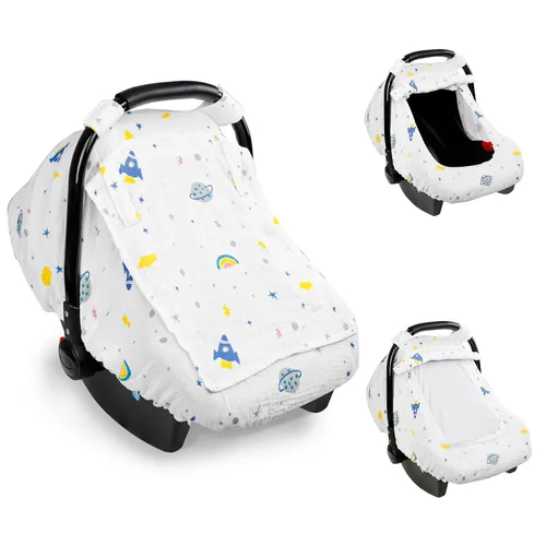 Miniatura 14 de Fundas de asiento de automóvil de muselina para bebés, funda de asiento de automóvil de verano para niños y niñas con ventana transpirable, toldo