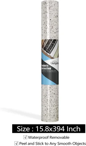 Miniatura 8 de Livelynine Papel de contacto de terrazo blanco con aspecto de granito, impermeable, para despegar y pegar, encimeras para cocina y baño, cubiertas