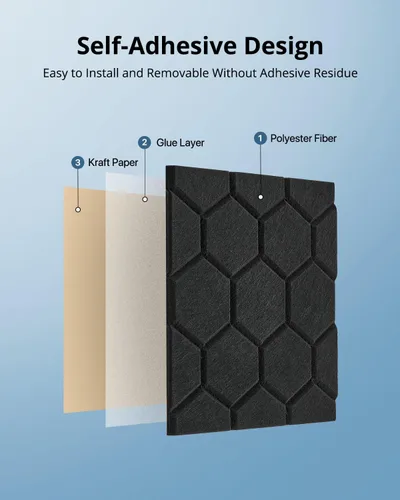 Miniatura 5 de Kuchoow Paneles de pared insonorizados, paneles autoadhesivos a prueba de sonido para paredes, paquete de 12 paneles de absorción de sonido de alta