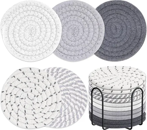 Miniatura 8 de Billbotk 10 Piezas Posavasos para Bebidas, Posavasos Absorbentes para Bebidas con Soporte, Juego de Posavasos para Mesa de Café para Decoración