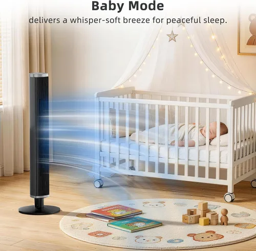 Miniatura 5 de COWSAR Ventilador de torre con control remoto, 6 velocidades, 4 modos, temporizador de 24 horas, oscilación de 60° para dormitorio, oficina, cocina