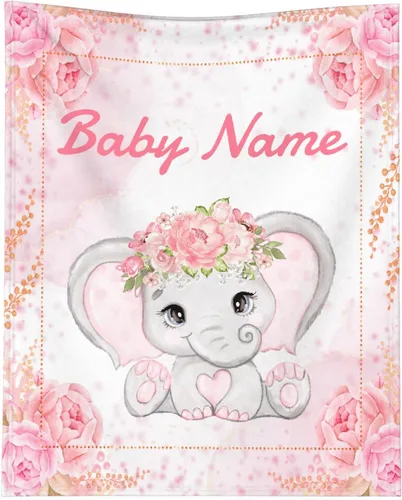 Miniatura 19 de Manta personalizada de elefante para bebés, manta de franela rosa personalizada con nombre para niñas y niños, mantas suaves para sofá y cama