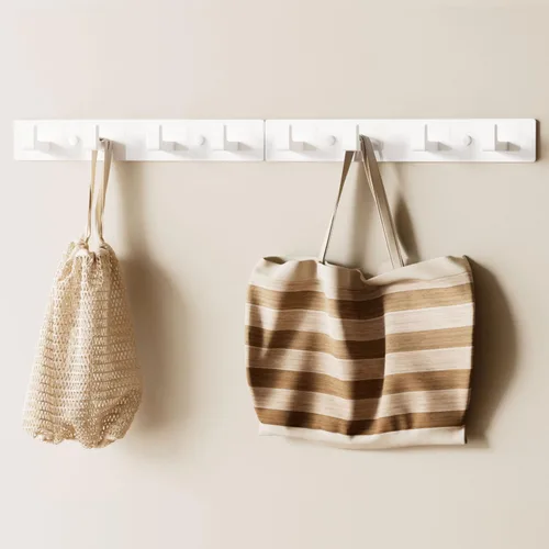 GWAAZXGZ Perchero blanco para colgar en la pared, 2 rieles modulares (25 pulgadas en total), 8 ganchos en ángulo recto, organizador moderno para