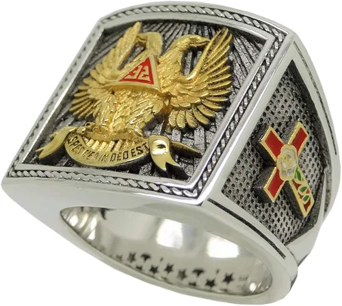 Miniatura 8 de UNIQABLE KTR023 - Anillo de plata de ley con alas de 32 grados para caballeros masónicos, chapado en oro de 18 quilates