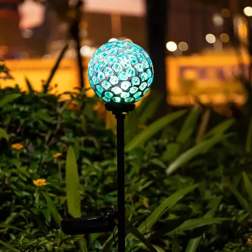 Miniatura 14 de VCUTEKA Luces solares decorativas para exteriores – Estacas solares de mosaico para jardín, luz LED impermeable para paisaje, césped, patio, Azul-2