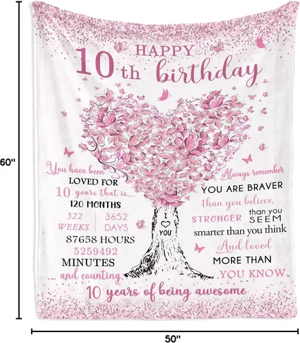 Miniatura 8 de Manta de Regalos de Cumpleaños para Niña de 10 Años 60"x50", Regalos para Niñas de 10 Años, Regalo de Diez Años, Regalos de 10º Cumpleaños