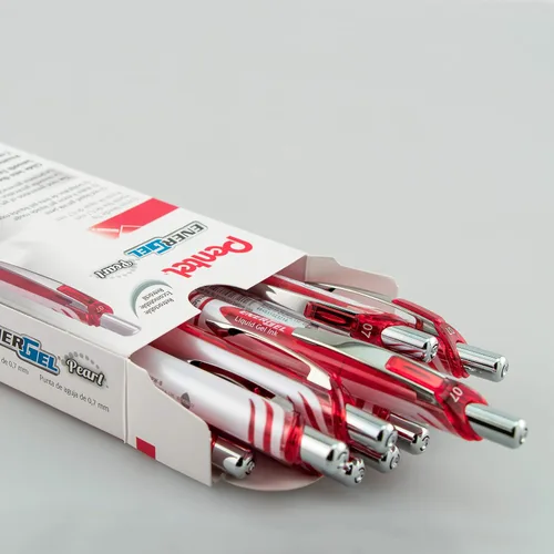 Miniatura 2 de Pluma de tinta de gel Pentel, pluma retráctil de gel perla, (0.7mm) punta media, punta de aguja, tinta roja, paquete de 12 (BLN77PW-B)