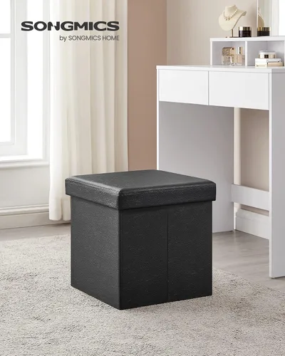 Miniatura 2 de SONGMICS cubo de almacenamiento de piel sintética, asiento, 15 pulgadas, Madera, Negro